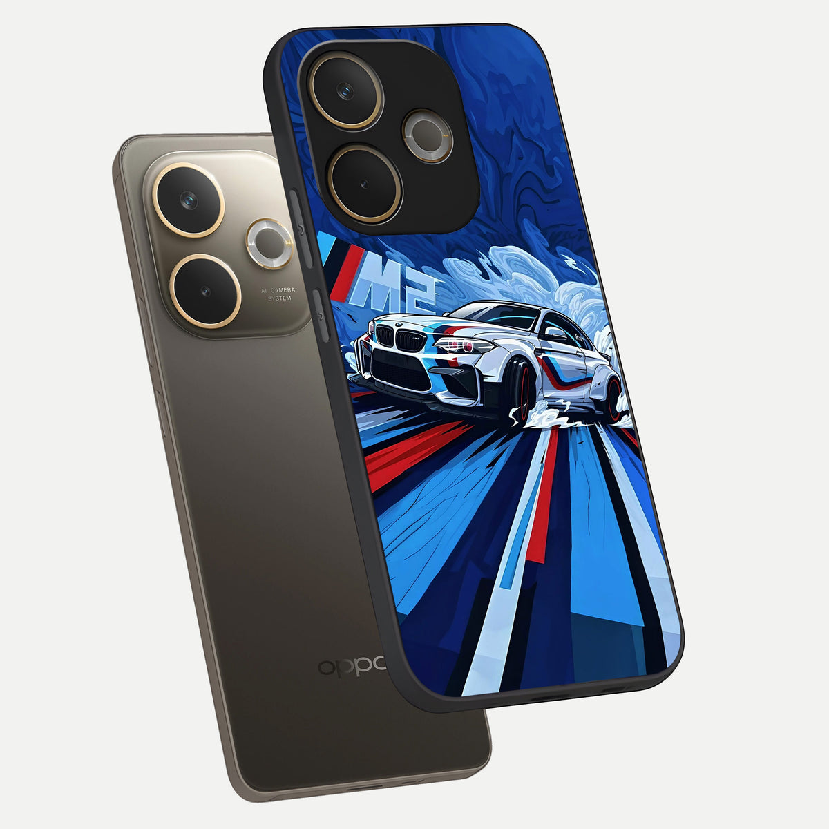  Drift Power Rush phone case For Oppo A5 Pro showing premium glass back cover with detailed artwork