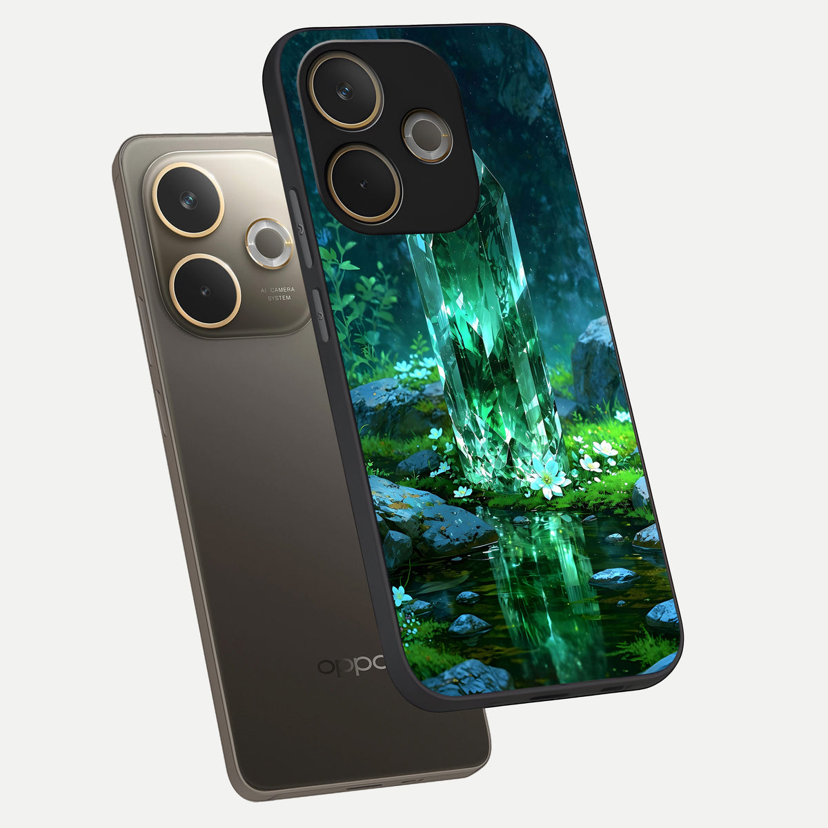  Emerald Light Crystal phone case For Oppo A5 Pro showing premium glass back cover with detailed artwork