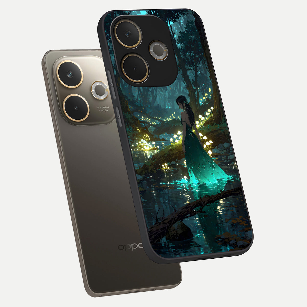  Enchanted Forest Glow phone case For Oppo A5 Pro showing premium glass back cover with detailed artwork