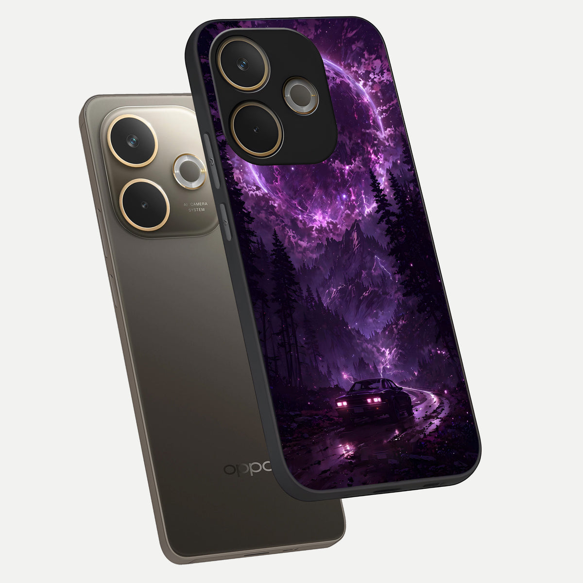  Eternal Cosmic Drive phone case For Oppo A5 Pro showing premium glass back cover with detailed artwork