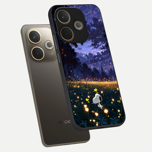  Firefly Meadow Magic phone case For Oppo A5 Pro showing premium glass back cover with detailed artwork