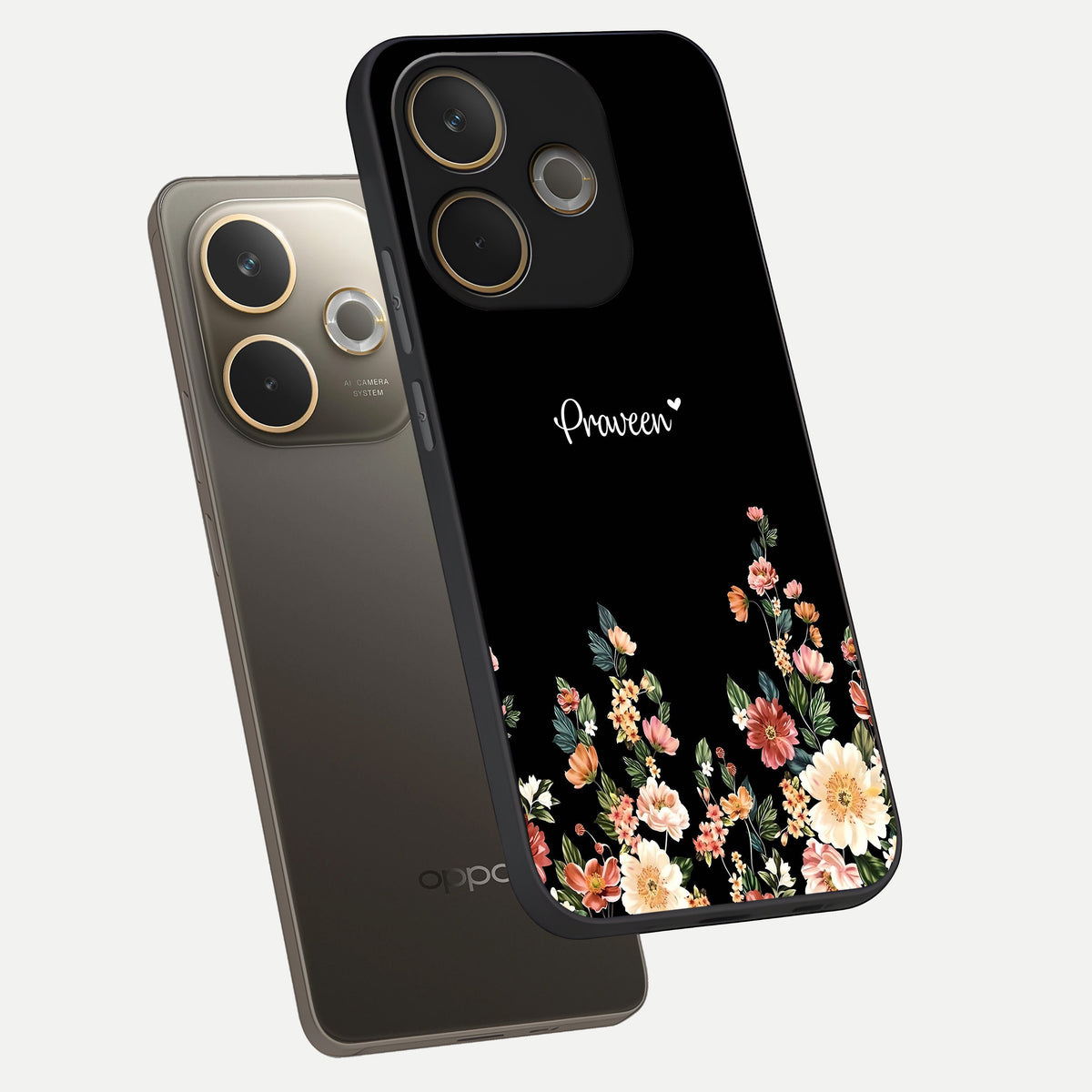  Floral Design Personalized Custom Name phone case For Oppo A5 Pro showing premium glass back cover with detailed artwork