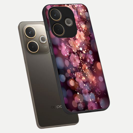  Glowing Petal Bliss phone case For Oppo A5 Pro showing premium glass back cover with detailed artwork