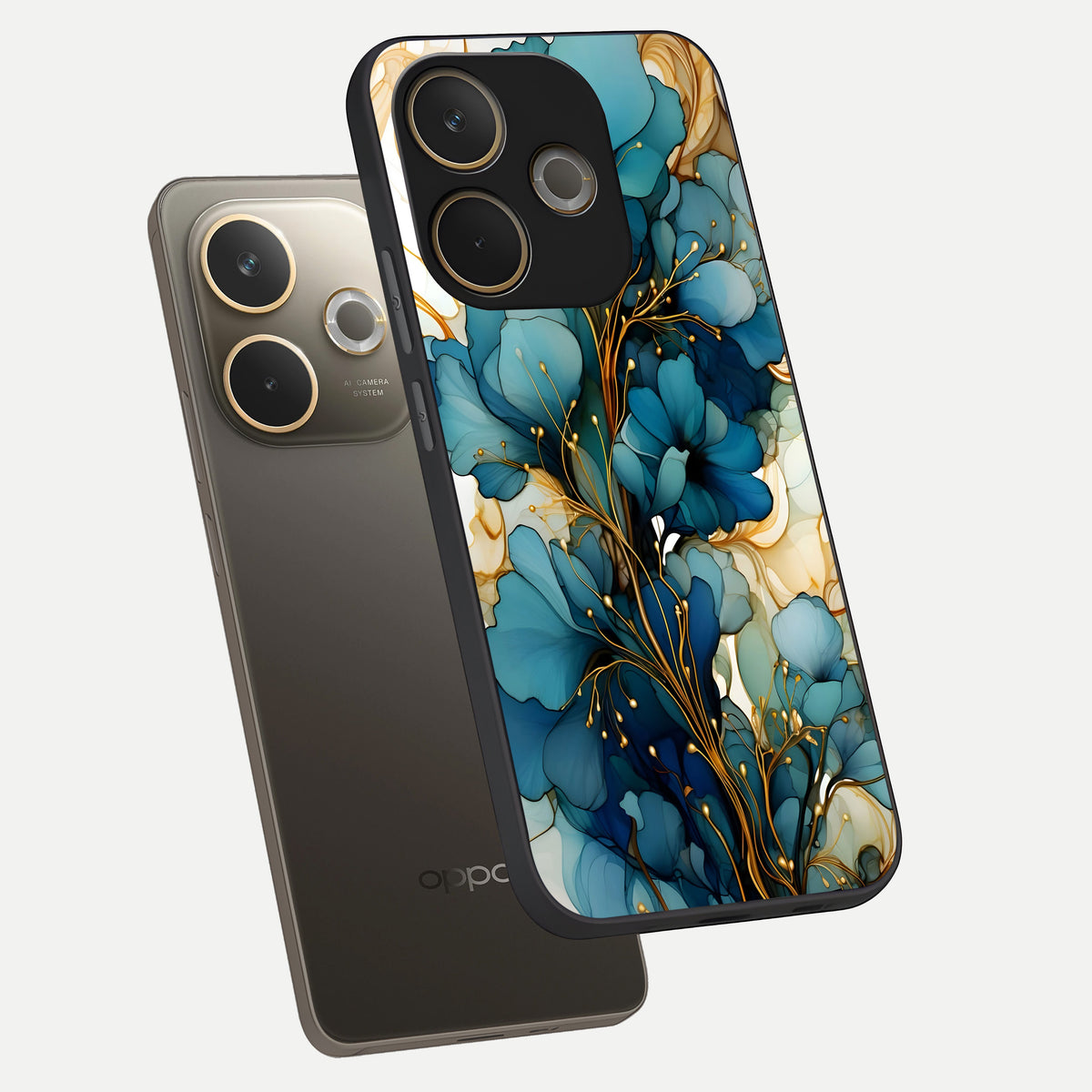  Golden Bloom Symphony phone case For Oppo A5 Pro showing premium glass back cover with detailed artwork