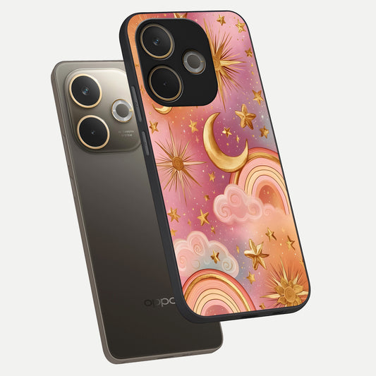  Golden Celestial Dreams phone case For Oppo A5 Pro showing premium glass back cover with detailed artwork