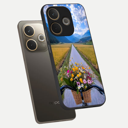  Golden Field Journey phone case For Oppo A5 Pro showing premium glass back cover with detailed artwork
