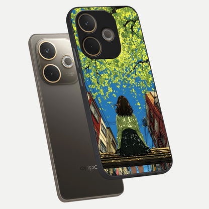  Golden Leaves Glow phone case For Oppo A5 Pro showing premium glass back cover with detailed artwork