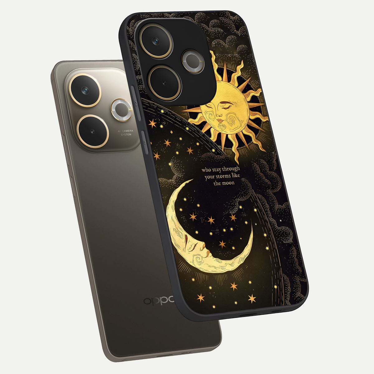  Golden Lunar Love phone case For Oppo A5 Pro showing premium glass back cover with detailed artwork