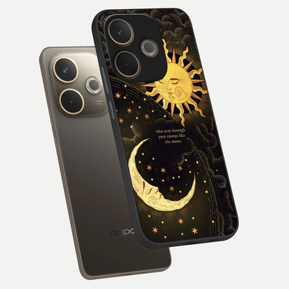  Golden Lunar Love phone case For Oppo A5 Pro showing premium glass back cover with detailed artwork