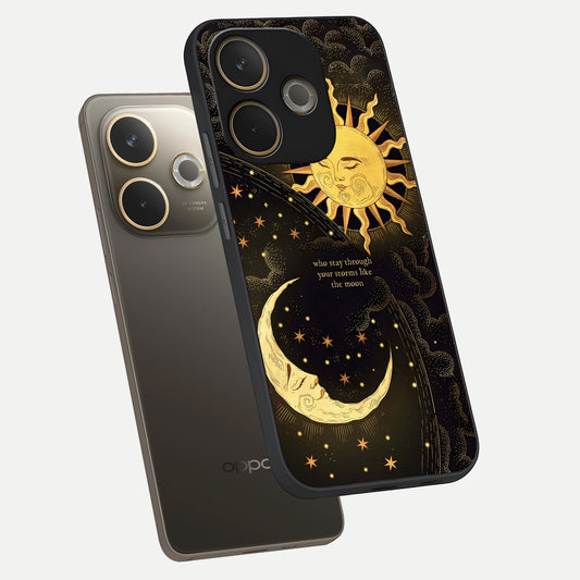  Golden Lunar Love phone case For Oppo A5 Pro showing premium glass back cover with detailed artwork