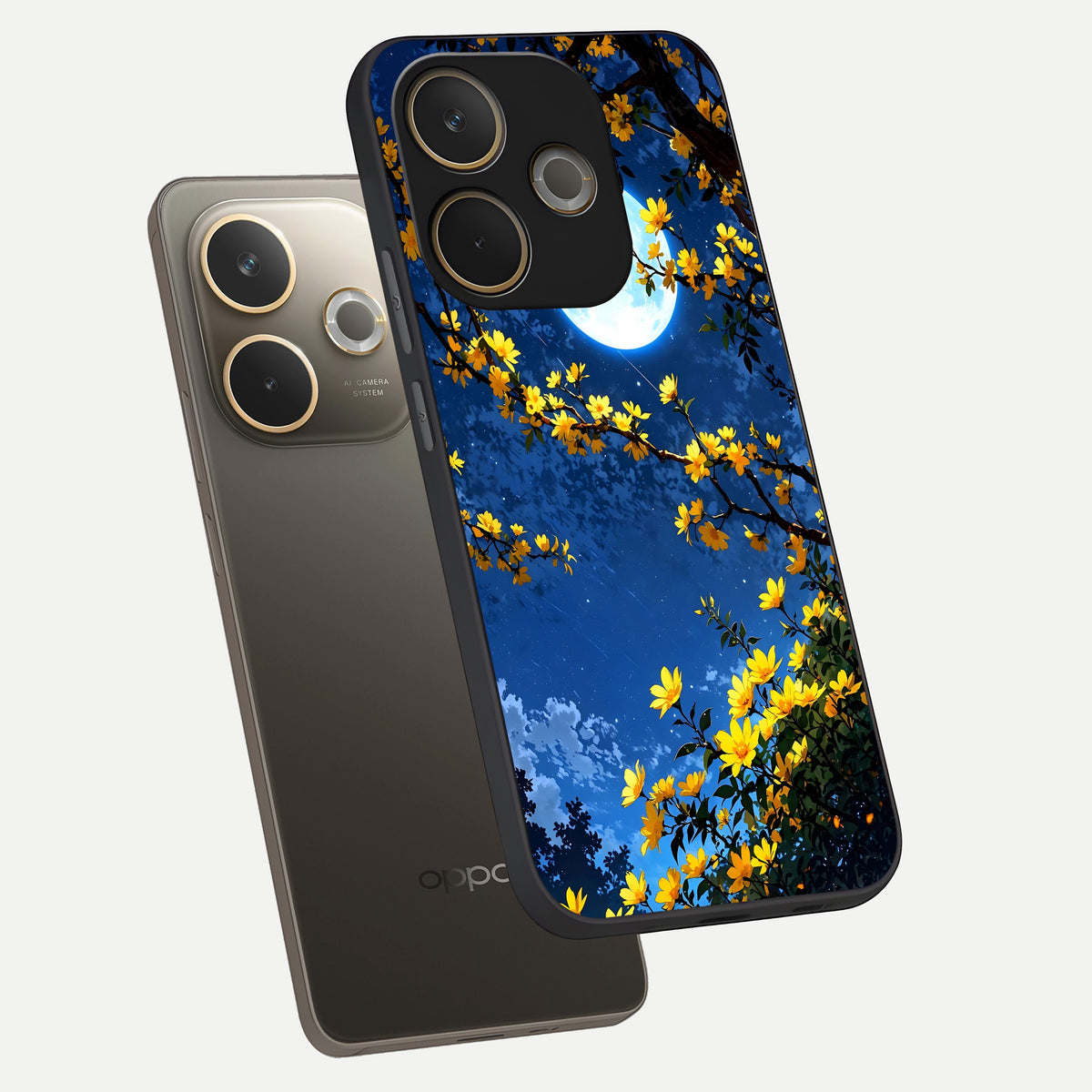  Golden Night Glow phone case For Oppo A5 Pro showing premium glass back cover with detailed artwork