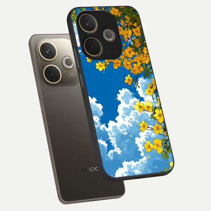  Golden Petal Sky phone case For Oppo A5 Pro showing premium glass back cover with detailed artwork