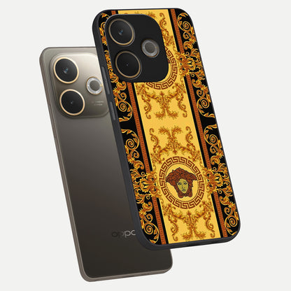  Golden Royal Heritage phone case For Oppo A5 Pro showing premium glass back cover with detailed artwork