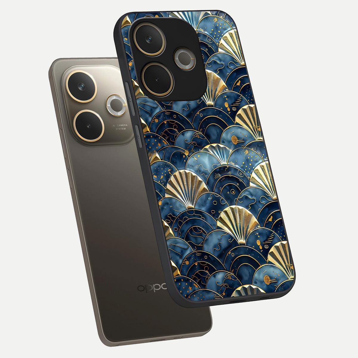  Golden Wave Luxe phone case For Oppo A5 Pro showing premium glass back cover with detailed artwork