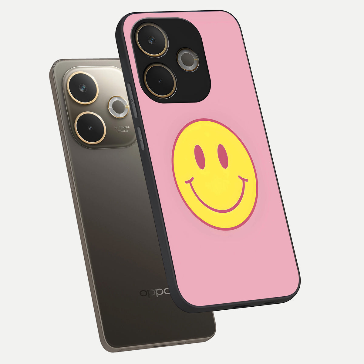  Happy Pink Mood phone case For Oppo A5 Pro showing premium glass back cover with detailed artwork