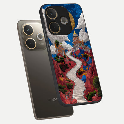  Heavenly Moon Path phone case For Oppo A5 Pro showing premium glass back cover with detailed artwork