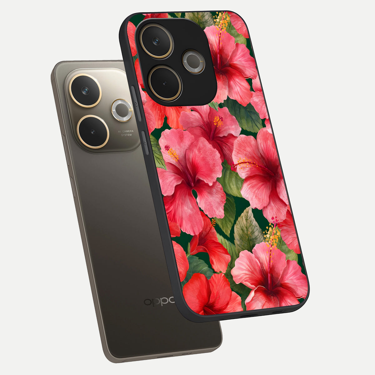  Hibiscus Pattern phone case For Oppo A5 Pro showing premium glass back cover with detailed artwork