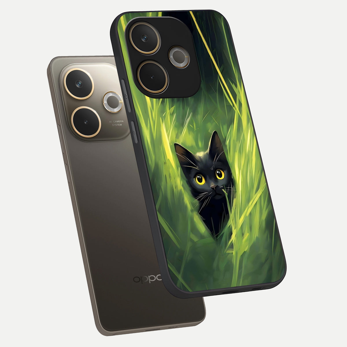  Hidden Cat Whisper phone case For Oppo A5 Pro showing premium glass back cover with detailed artwork