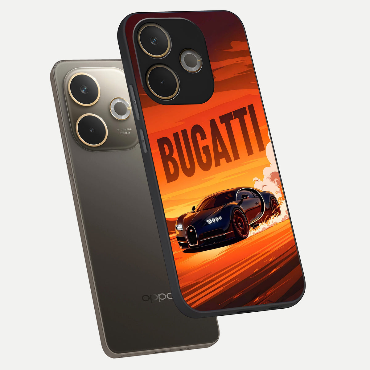  Inferno Bugatti Storm phone case For Oppo A5 Pro showing premium glass back cover with detailed artwork