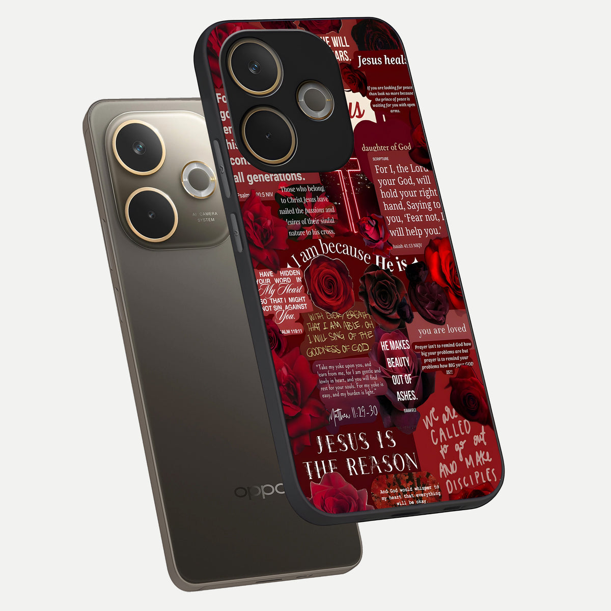  Jesus Love Heals phone case For Oppo A5 Pro showing premium glass back cover with detailed artwork