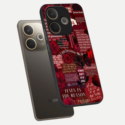 Jesus Love Heals phone case For Oppo A5 Pro showing premium glass back cover with detailed artwork