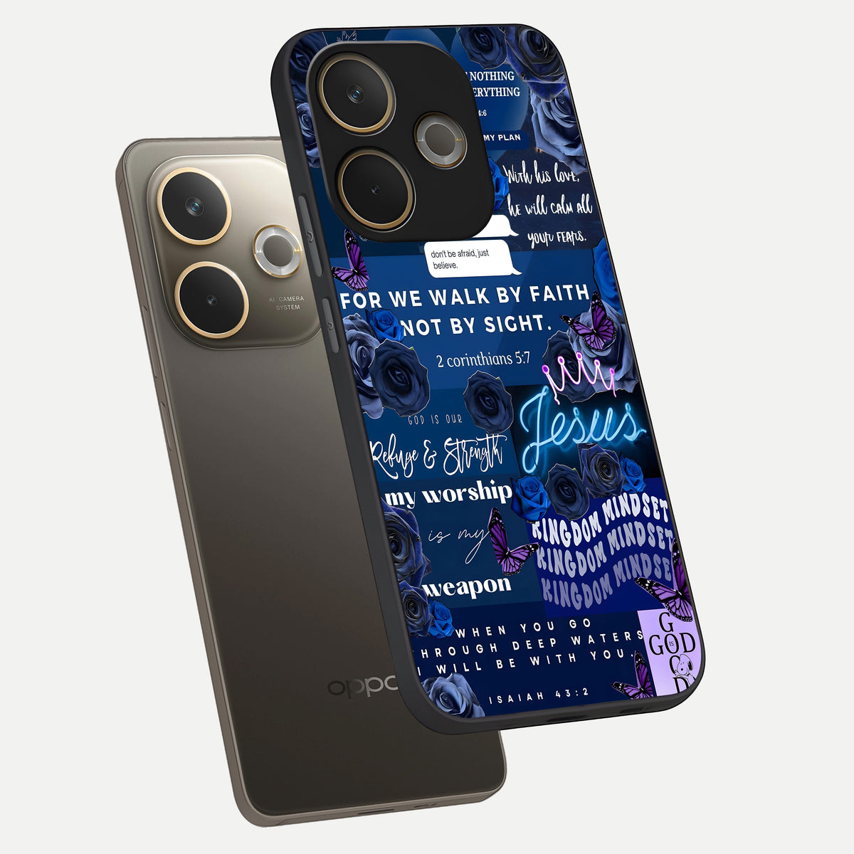  Kingdom Faith Glow phone case For Oppo A5 Pro showing premium glass back cover with detailed artwork