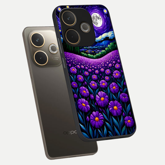  Lavender Moon Field phone case For Oppo A5 Pro showing premium glass back cover with detailed artwork