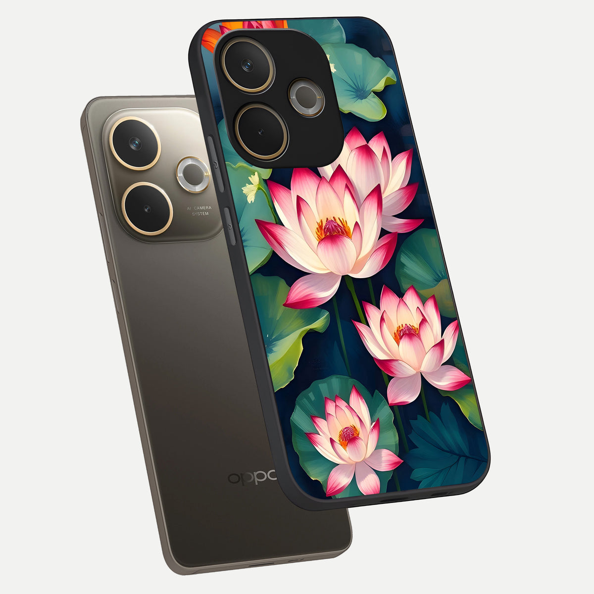  Lotus Dream Serenity phone case For Oppo A5 Pro showing premium glass back cover with detailed artwork
