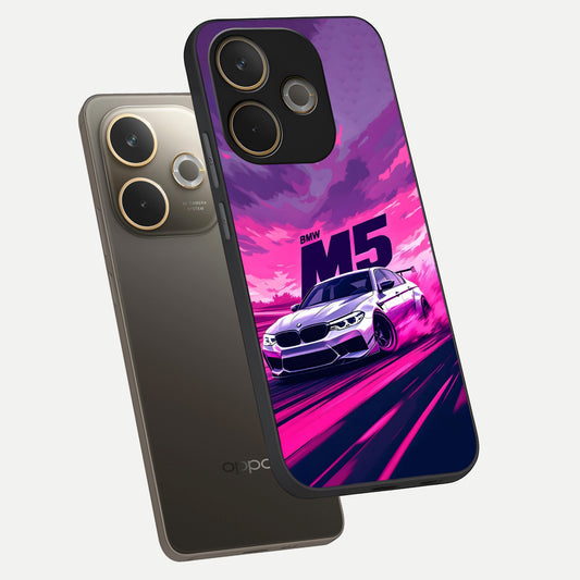  MS Neon Car phone case For Oppo A5 Pro showing premium glass back cover with detailed artwork
