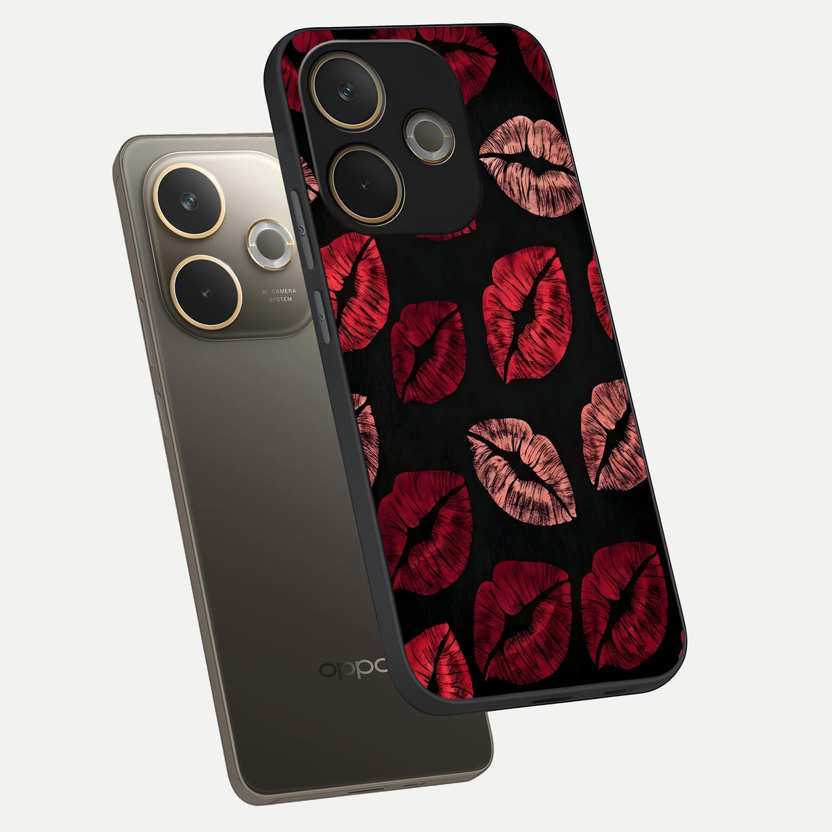  Midnight Kiss Love phone case For Oppo A5 Pro showing premium glass back cover with detailed artwork