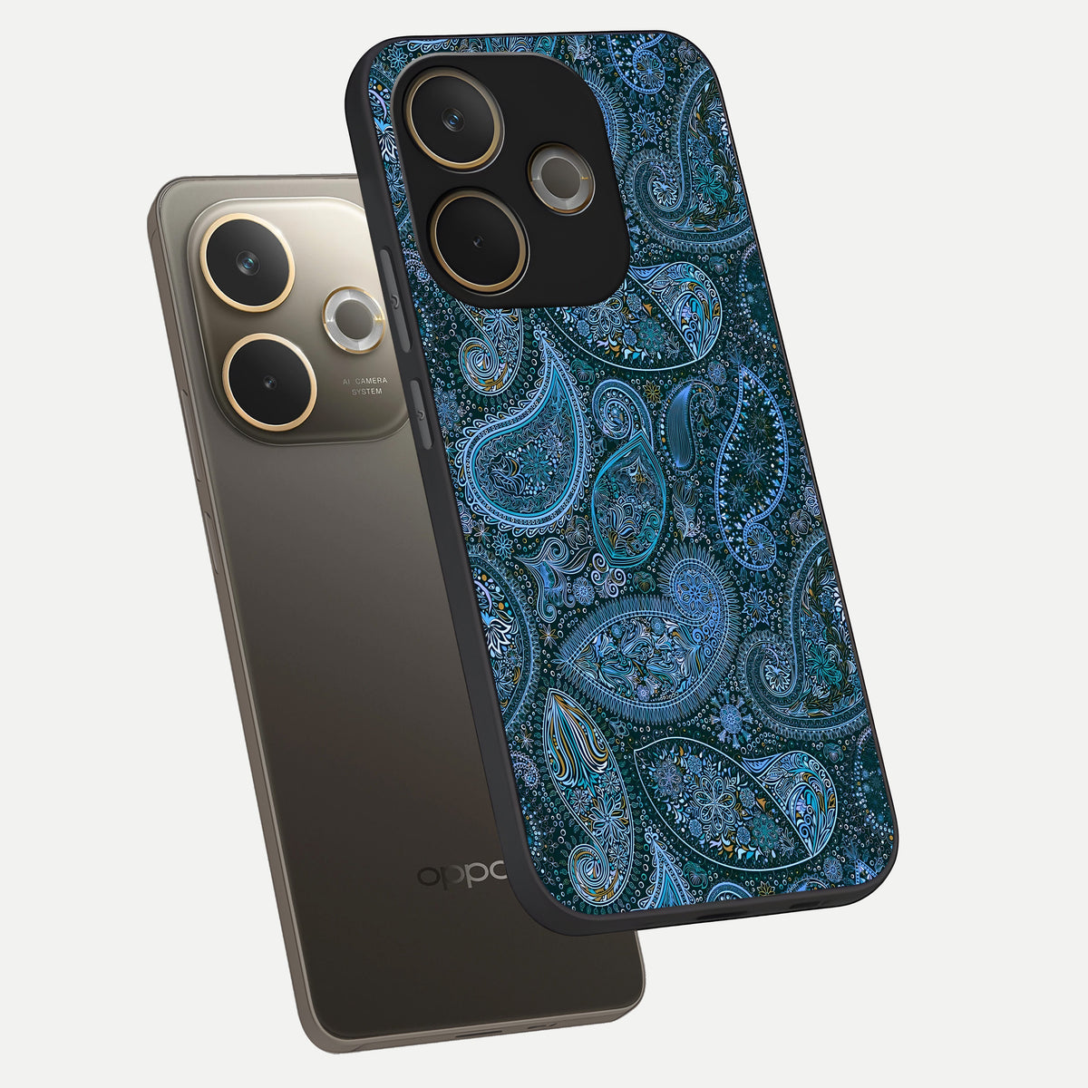  Midnight Paisley Glow phone case For Oppo A5 Pro showing premium glass back cover with detailed artwork