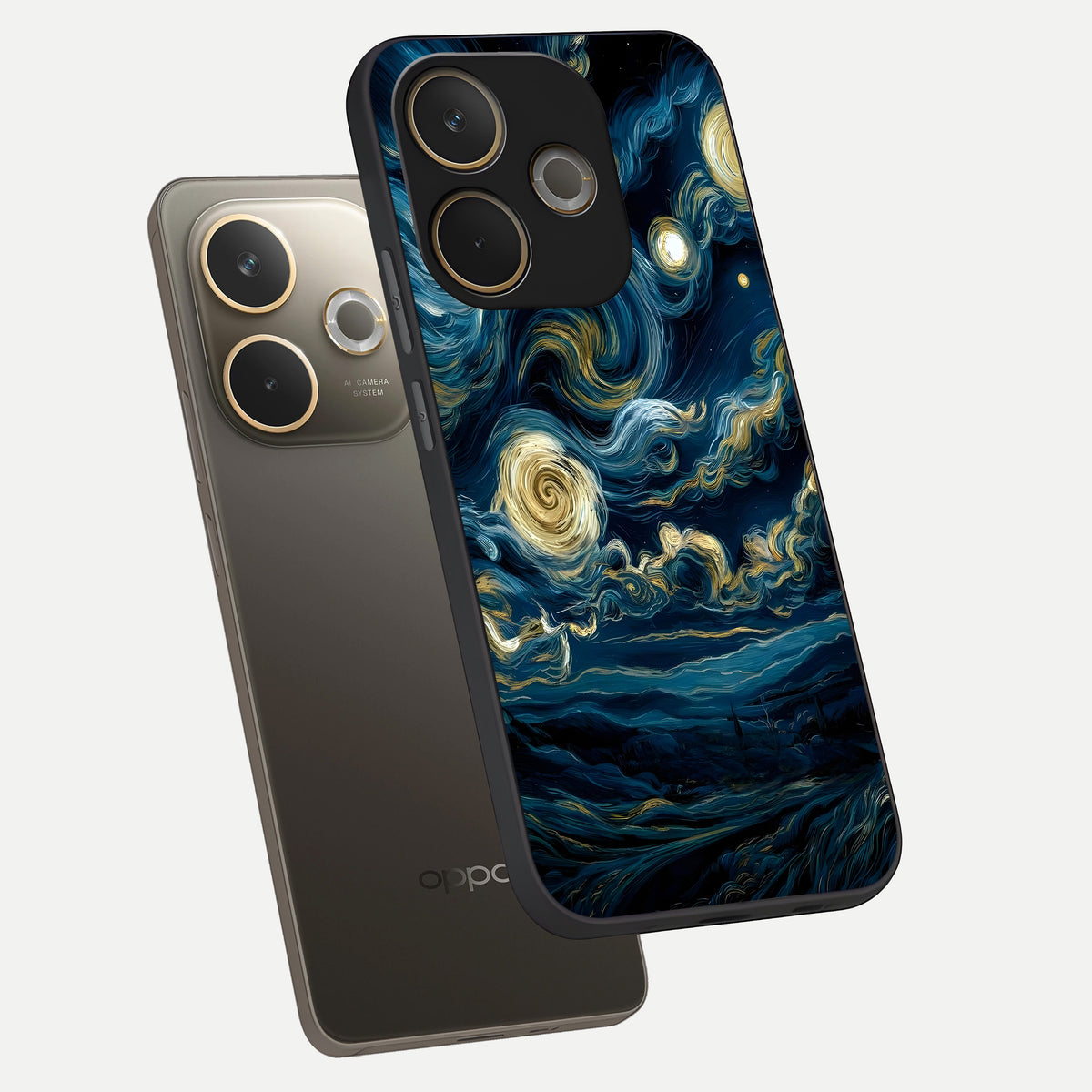  Midnight Sky Whirl phone case For Oppo A5 Pro showing premium glass back cover with detailed artwork