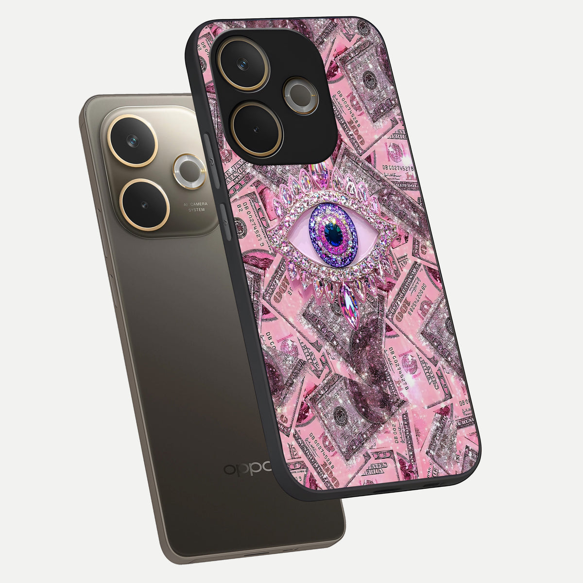  Money Eye Luxe phone case For Oppo A5 Pro showing premium glass back cover with detailed artwork
