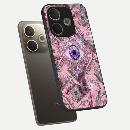  Money Eye Luxe phone case For Oppo A5 Pro showing premium glass back cover with detailed artwork