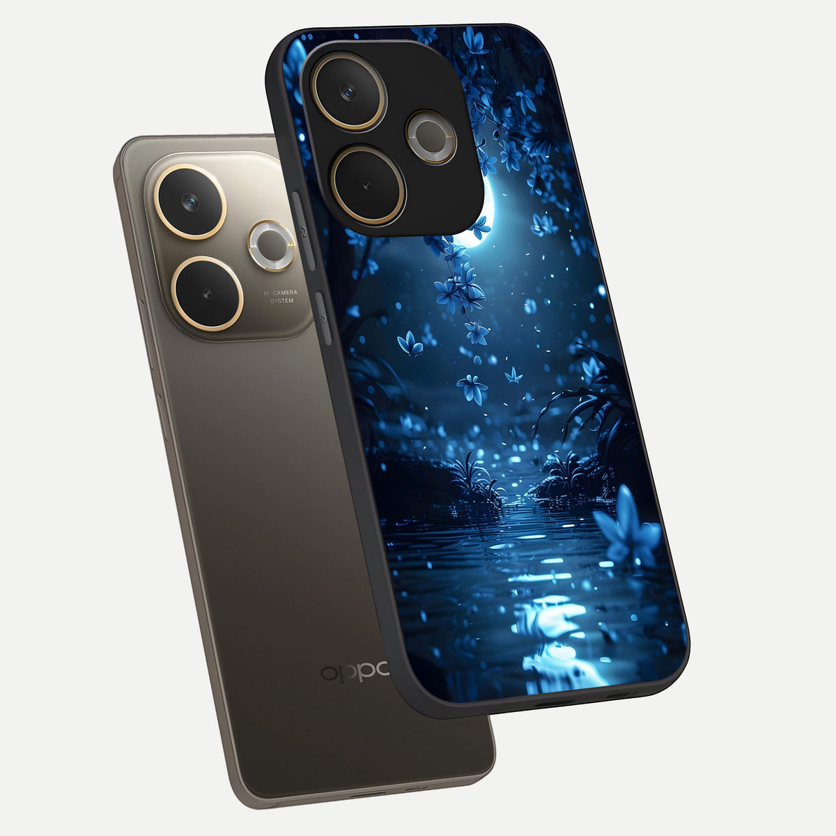  Moonlight Petal Dream phone case For Oppo A5 Pro showing premium glass back cover with detailed artwork