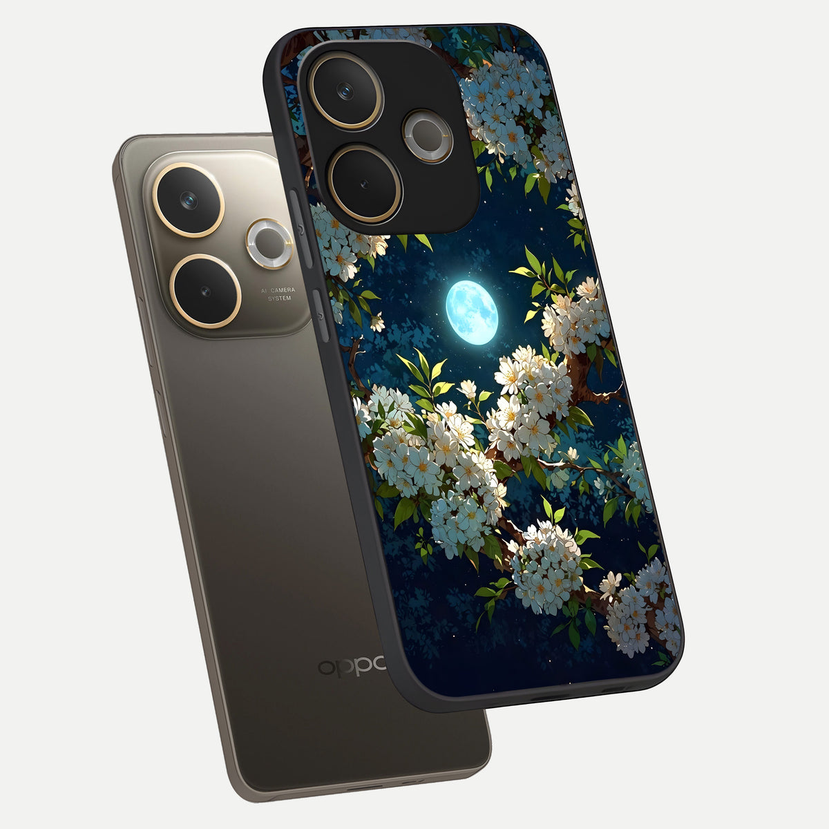  Moonlit Blossom Dream phone case For Oppo A5 Pro showing premium glass back cover with detailed artwork