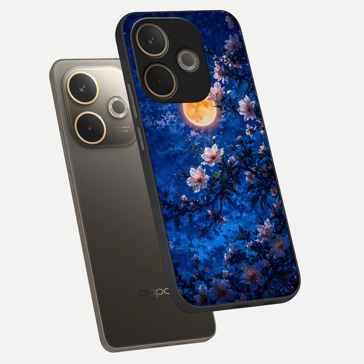  Moonlit Blossoms Night phone case For Oppo A5 Pro showing premium glass back cover with detailed artwork