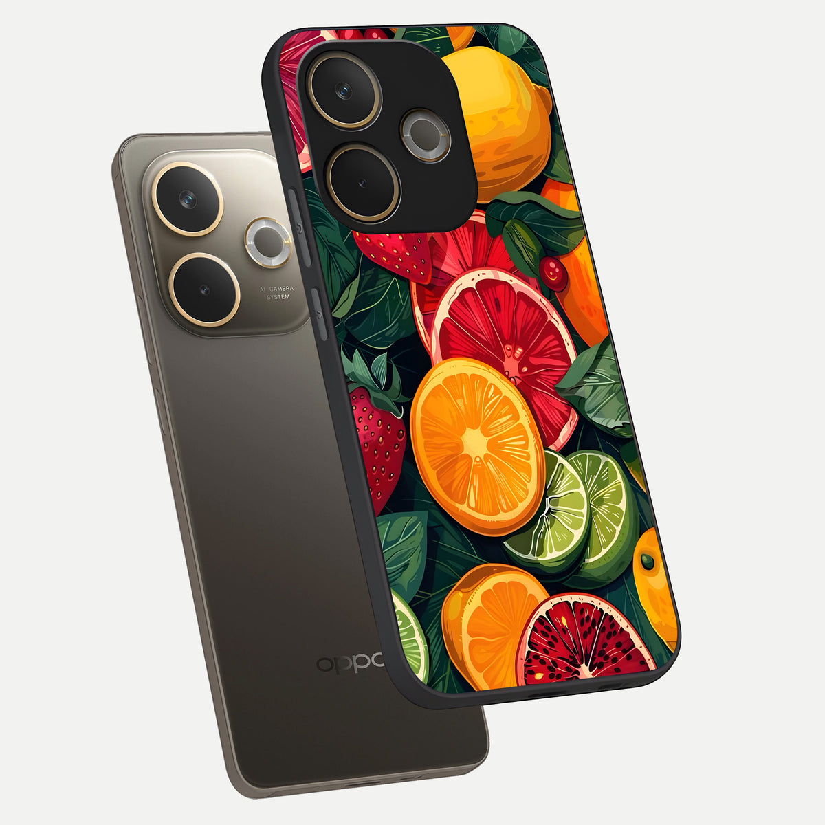  Multiple Fruits phone case For Oppo A5 Pro showing premium glass back cover with detailed artwork
