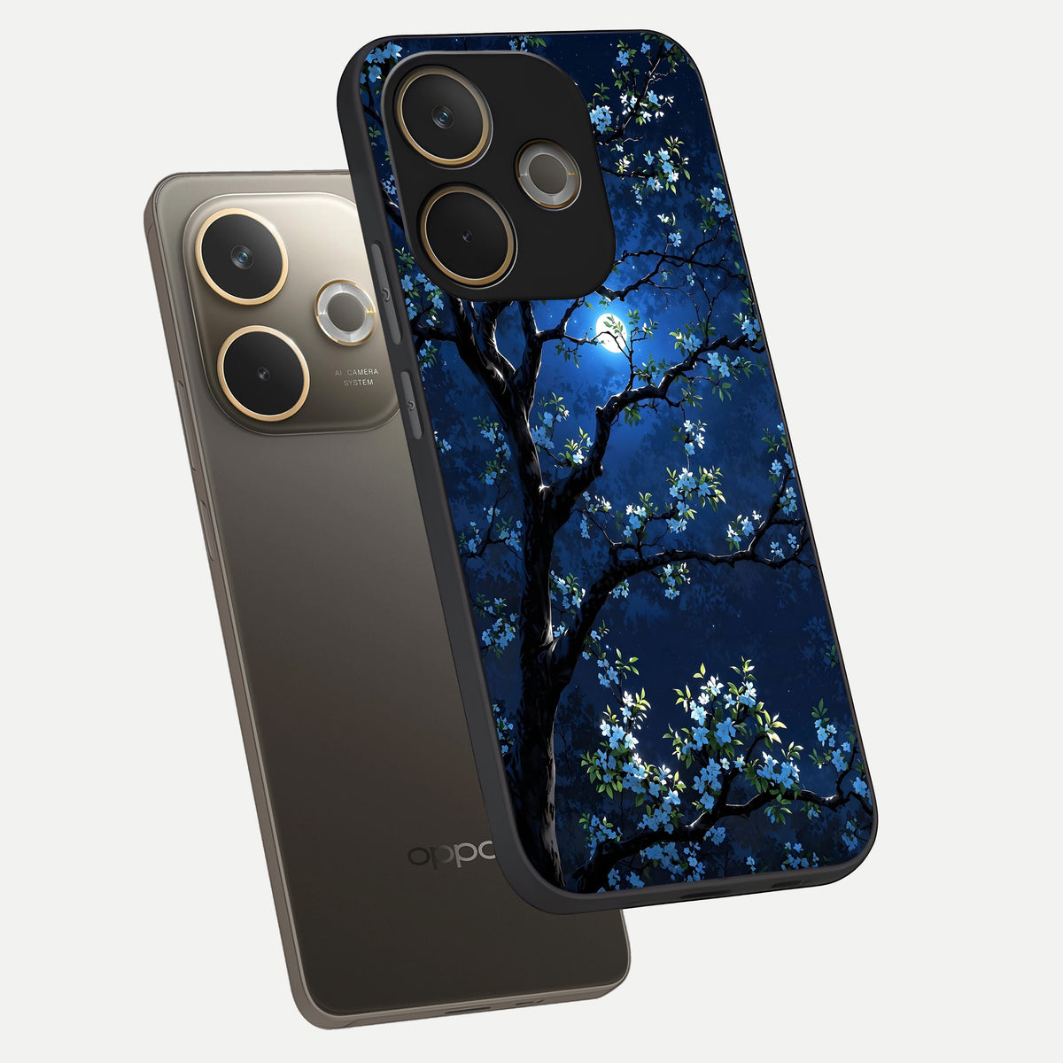  Mystic Floral Night phone case For Oppo A5 Pro showing premium glass back cover with detailed artwork