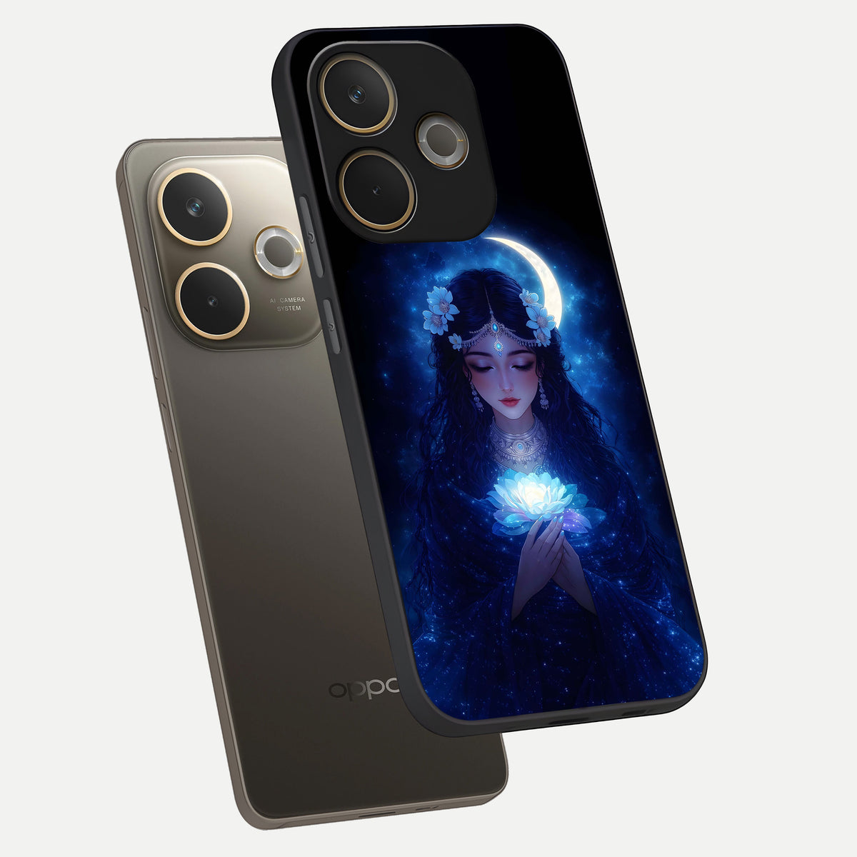  Mystic Moon Queen phone case For Oppo A5 Pro showing premium glass back cover with detailed artwork