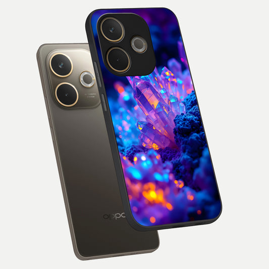 Neon Aura Shards phone case For Oppo A5 Pro showing premium glass back cover with detailed artwork