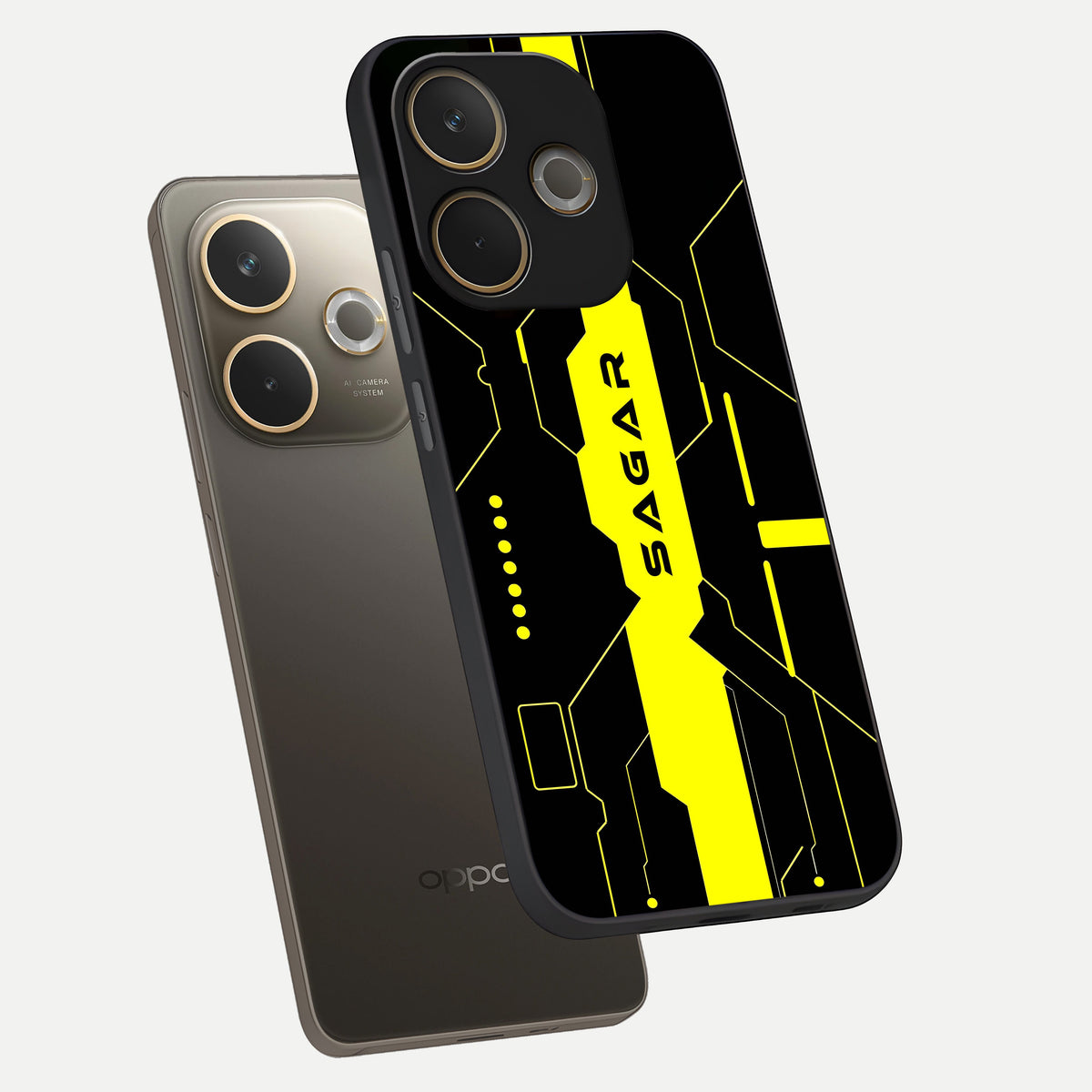  Neon CYBERPUNK Custom Name phone case For Oppo A5 Pro showing premium glass back cover with detailed artwork