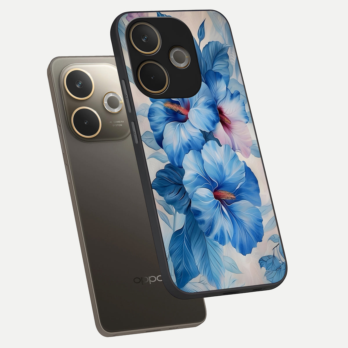  Ocean Hibiscus Grace phone case For Oppo A5 Pro showing premium glass back cover with detailed artwork