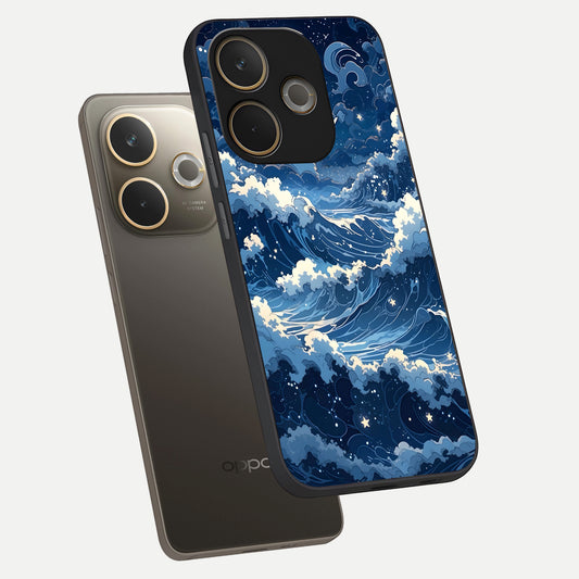  Ocean Moon Waves phone case For Oppo A5 Pro showing premium glass back cover with detailed artwork