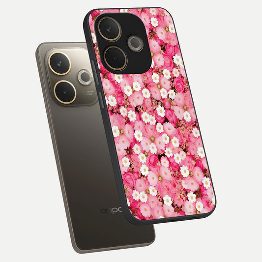  Pink Daisy Bliss phone case For Oppo A5 Pro showing premium glass back cover with detailed artwork