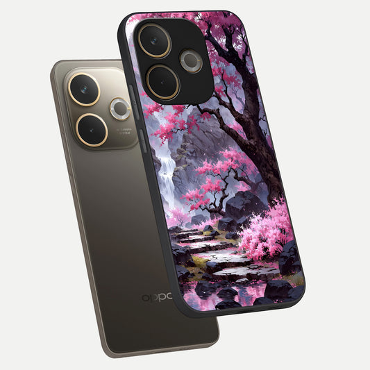  Pink Sunflower Glow phone case For Oppo A5 Pro showing premium glass back cover with detailed artwork