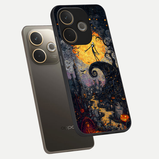  Pumpkin Moon Night phone case For Oppo A5 Pro showing premium glass back cover with detailed artwork