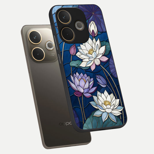  Purple Lotus Stained phone case For Oppo A5 Pro showing premium glass back cover with detailed artwork