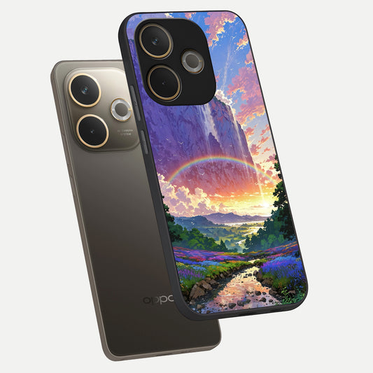  Rainbow Valley Dream phone case For Oppo A5 Pro showing premium glass back cover with detailed artwork