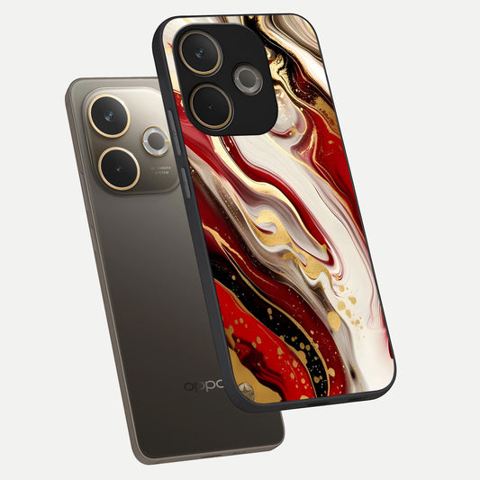  Red And White Marble phone case For Oppo A5 Pro showing premium glass back cover with detailed artwork